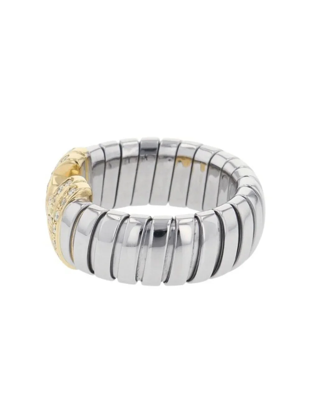 Bvlgari Ring Palentesi Tobogas Diamond 18k Yellow Gold SS Stainless Steel